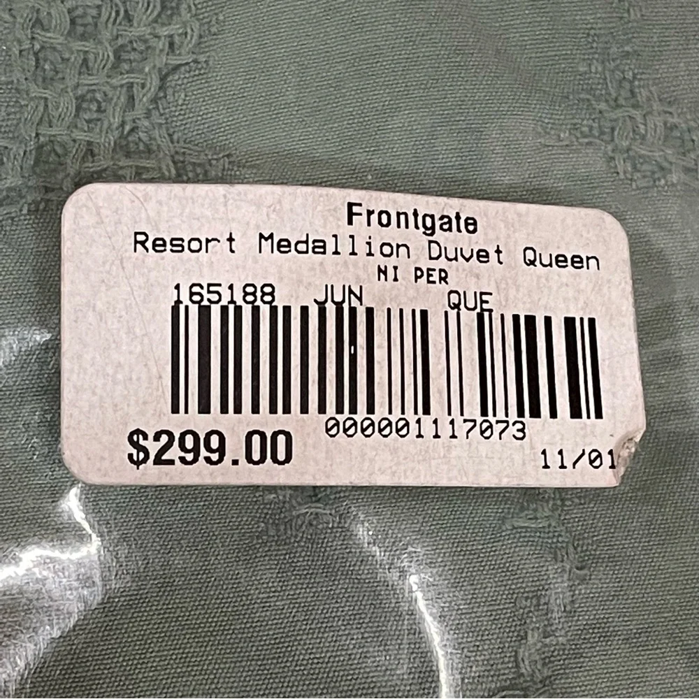 Frontgate Resort Medallion Queen Size Duvet Cover Juniper Cotton 165188